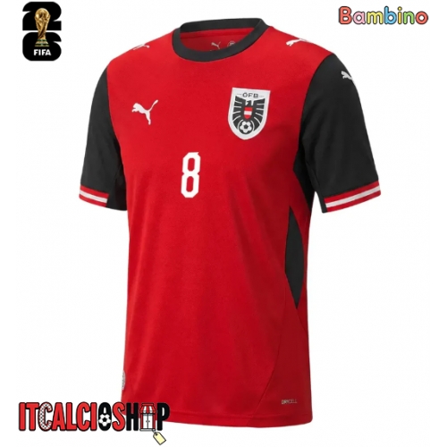 Austria David Alaba #8 Prima Maglia Bambino Mondiali 2026 Manica Corta (+ Pantaloni corti)